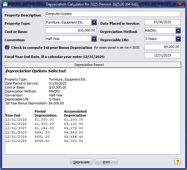Depreciation Calculator Features